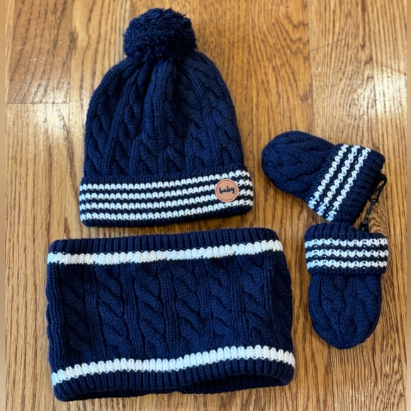 VERTBAUDET - New Winter set - Beanie + Scarf + Mittens, Navy and White, 3-6M - Picture 1 of 8